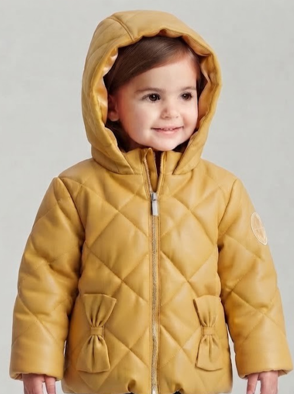 Habitual Kid Girls Yellow Faux Leather Quilted Puffer Winter Jacket Coat Sz 3T